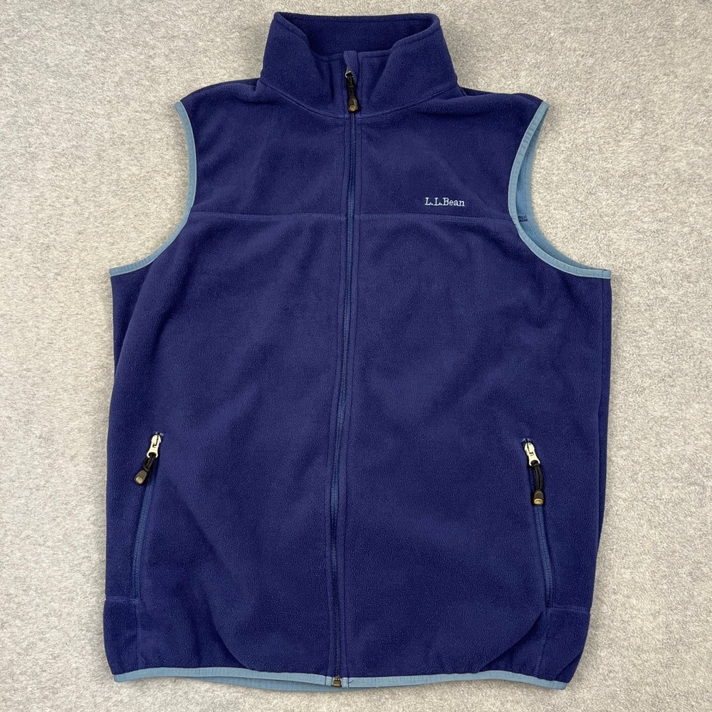 L.L. Bean Fleece Vest Mens LG Blue Polartec Full Zip Sleeveless Jacket Outdoor